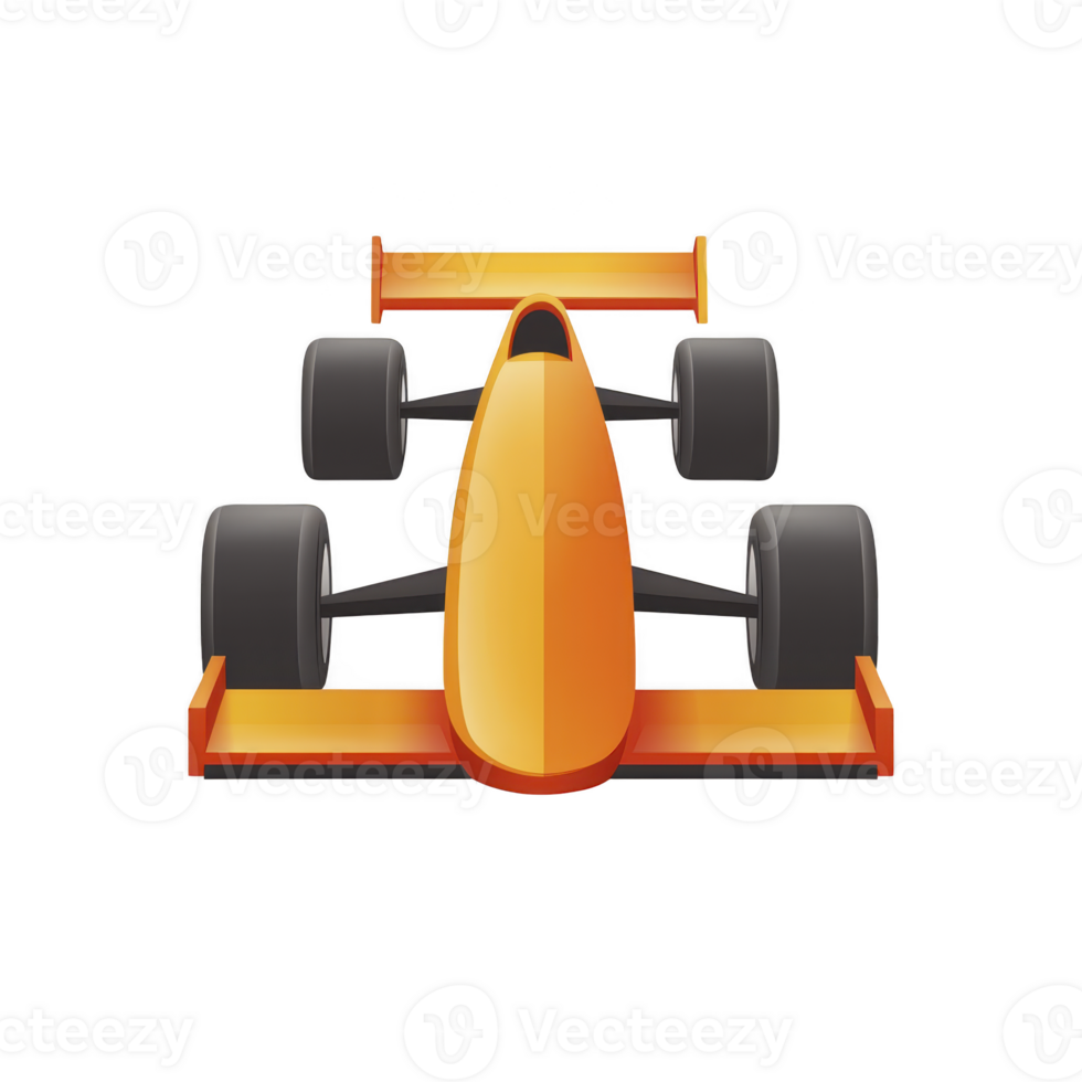 Orange race car with sleek design and large tires is depicted from top view, showcasing its aerodynamic shape and vibrant color png
