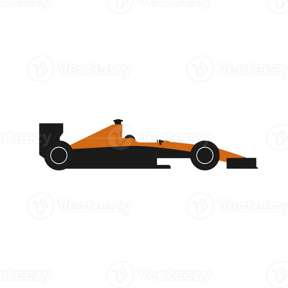 Orange and black race car silhouette, showcasing sleek and aerodynamic design, is depicted in side view. minimalist illustration highlights car streamlined shape, emphasizing speed and performance png