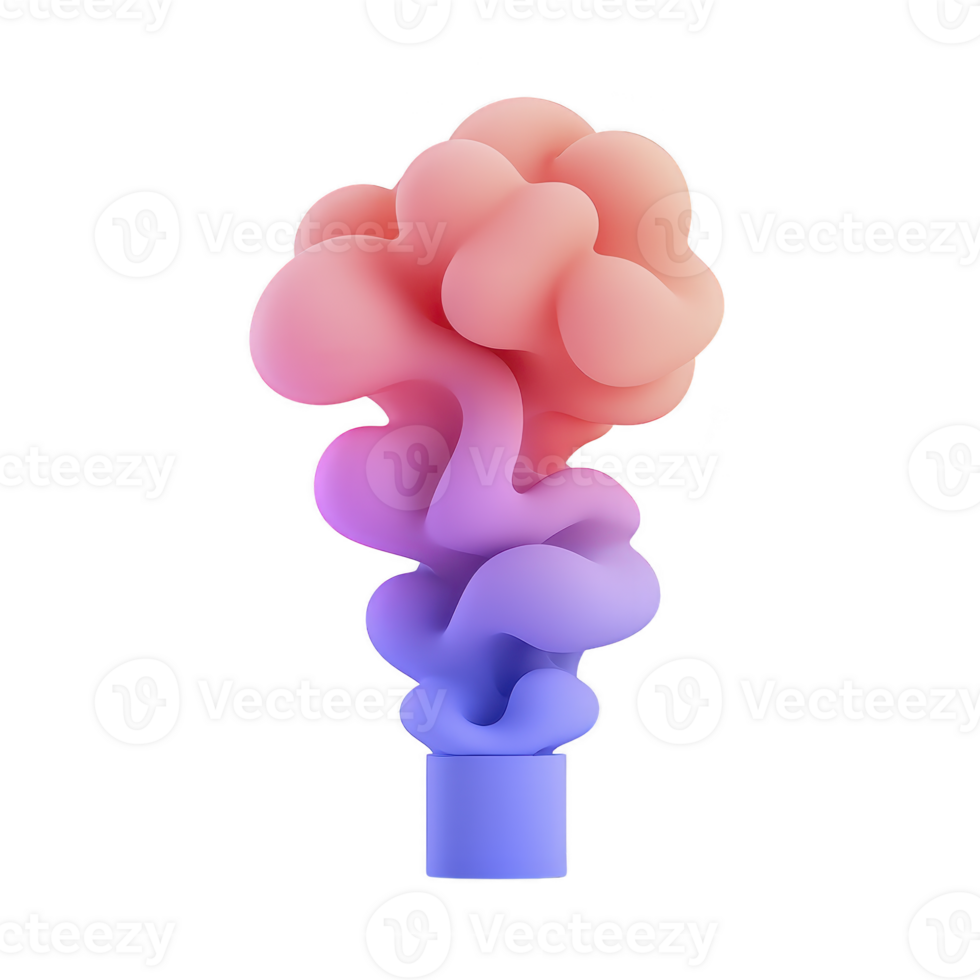 Vibrant, abstract 3D illustration features colorful, cloud like shape emerging from cylindrical base. gradient transitions smoothly from pink to purple, creating dynamic and artistic visual png