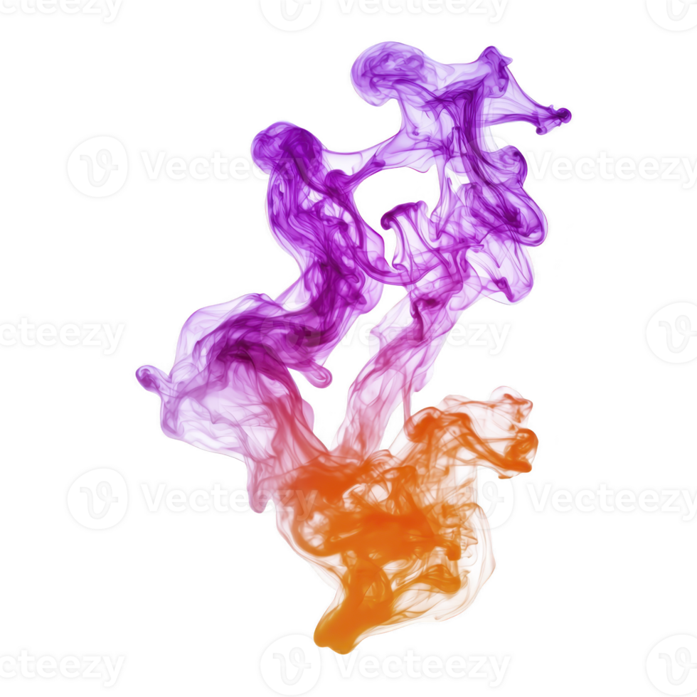 Vibrant swirl of purple and orange ink creates abstract, fluid design against transparency background, evoking sense of creativity and movement png