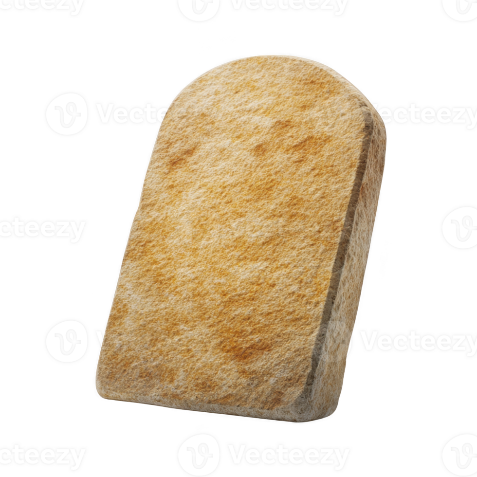 Slice of toasted bread with golden brown crust is shown, angled slightly. texture appears crispy and inviting, perfect for breakfast or snack png