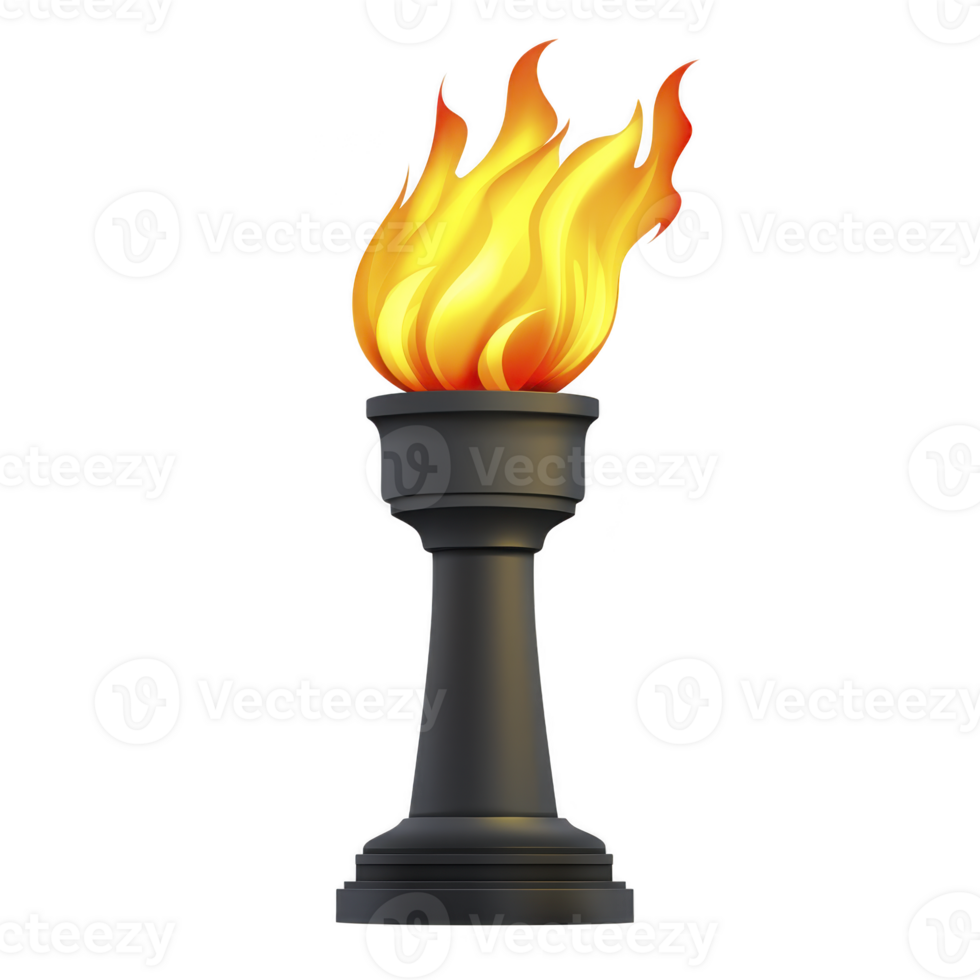 Flaming torch with black pedestal base symbolizes enlightenment and guidance. vibrant flames convey warmth and energy, making it powerful emblem of hope and inspiration png