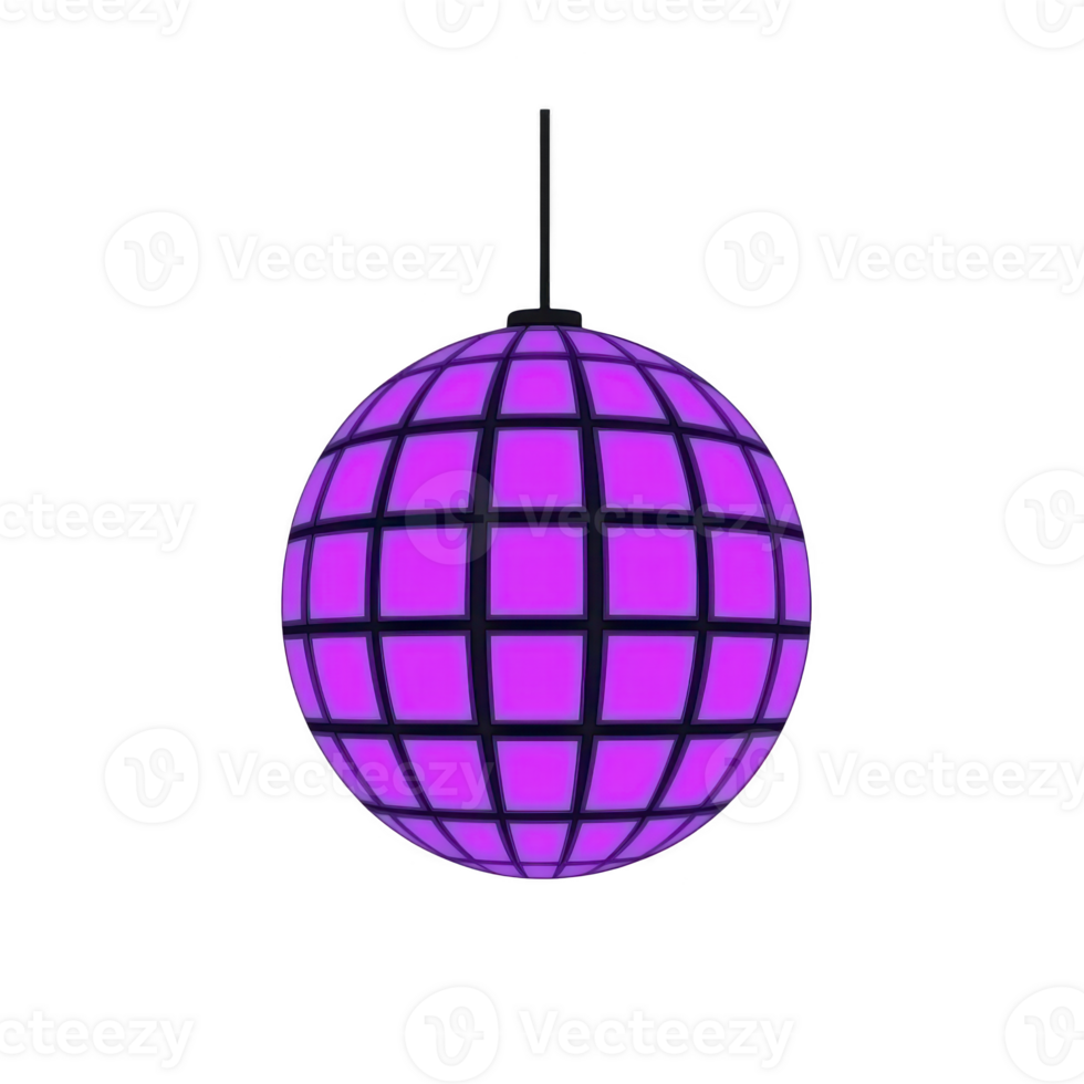Vibrant purple disco ball with grid pattern hangs against plain background, evoking lively party atmosphere png