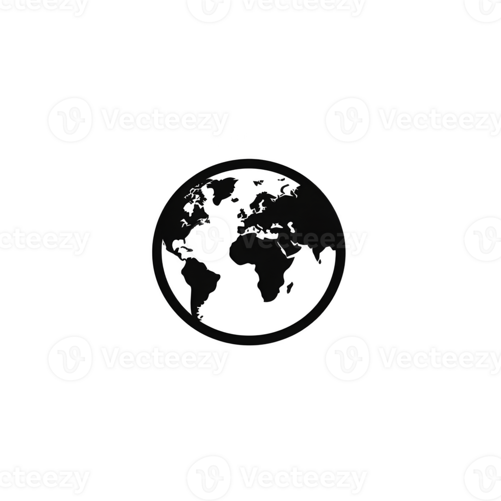This features simple black and white illustration of globe, showcasing continents minimalist style. design is centered plain background, emphasizing earth shape.globe illustration black and white png