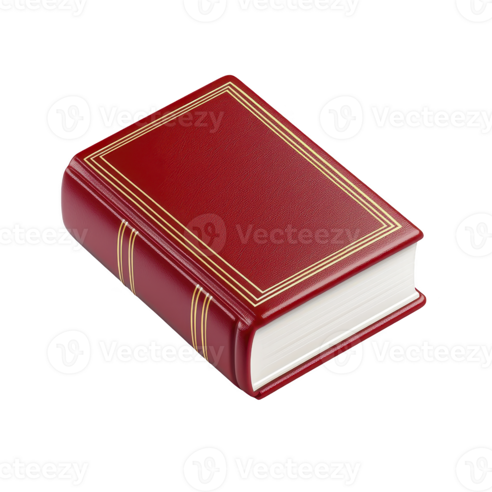 Closed red book with gold bordered cover and spine lies on transparency background, symbolizing knowledge and learning. book classic design evokes sense of tradition and wisdom png