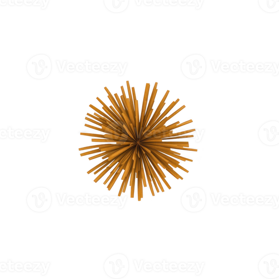 Golden starburst design with radiating spikes creates dynamic and eye catching visual effect. symmetrical pattern is reminiscent of sunburst, adding touch of elegance and energy png