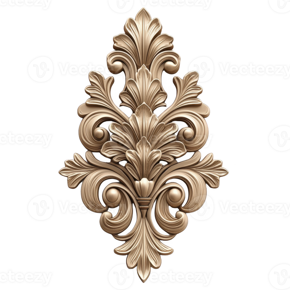Ornate, symmetrical floral design in golden hue, featuring intricate scrollwork and leaf motifs, evokes sense of elegance and classic style png