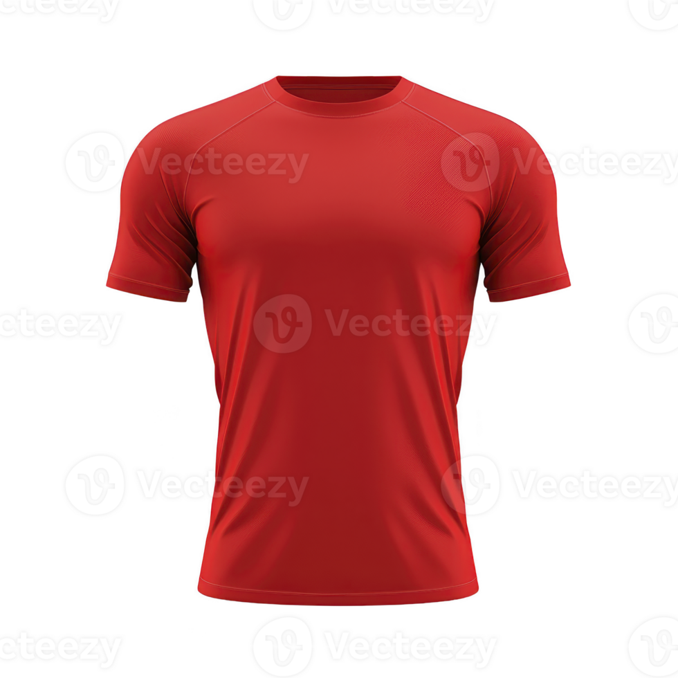 Vibrant red athletic t shirt with short sleeves and crew neck, designed for comfort and performance. shirt features sleek, modern fit suitable for sports or casual wear png