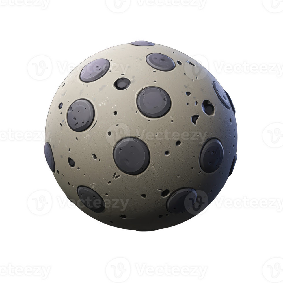 Spherical object resembling moon with craters and circular patterns, featuring textured surface and mix of gray and beige tones. design is abstract and artistic png