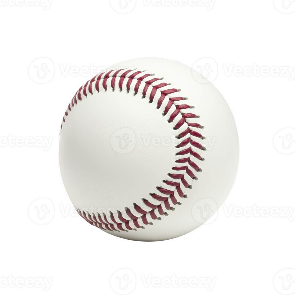 White baseball with red stitching is shown against plain background, highlighting its classic design and texture png