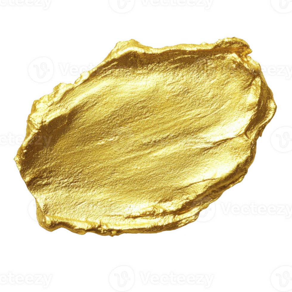 Textured gold paint stroke on transparent background, showcasing shiny and luxurious appearance. metallic sheen and irregular shape add touch of elegance and creativity png