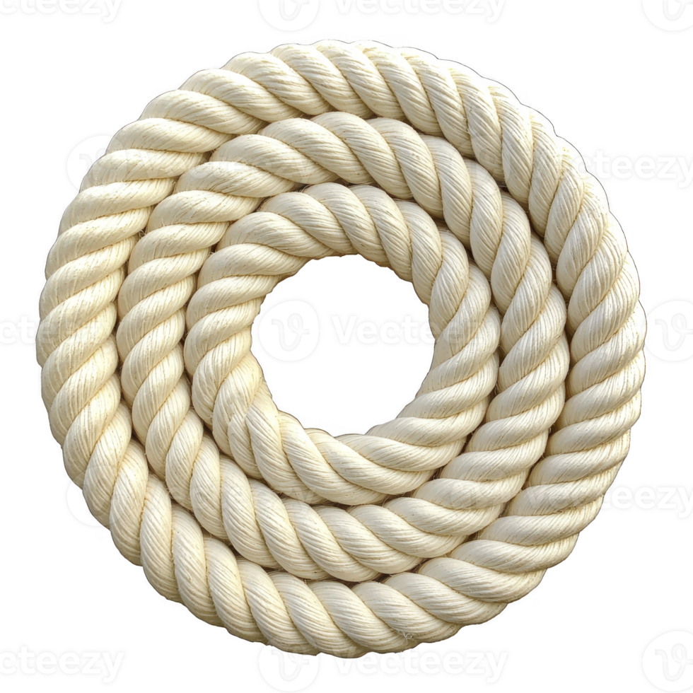 Coiled white rope is neatly arranged in circular pattern, showcasing its twisted texture and sturdy appearance. rope natural fibers give it rustic and durable look png
