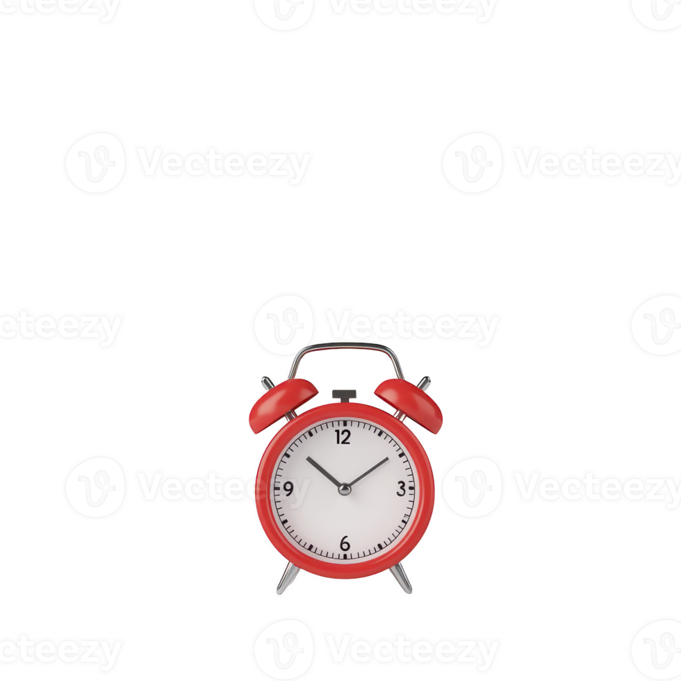 Red vintage alarm clock with classic design and two bells on top, displaying time against transparency background. clock retro style evokes sense of nostalgia png