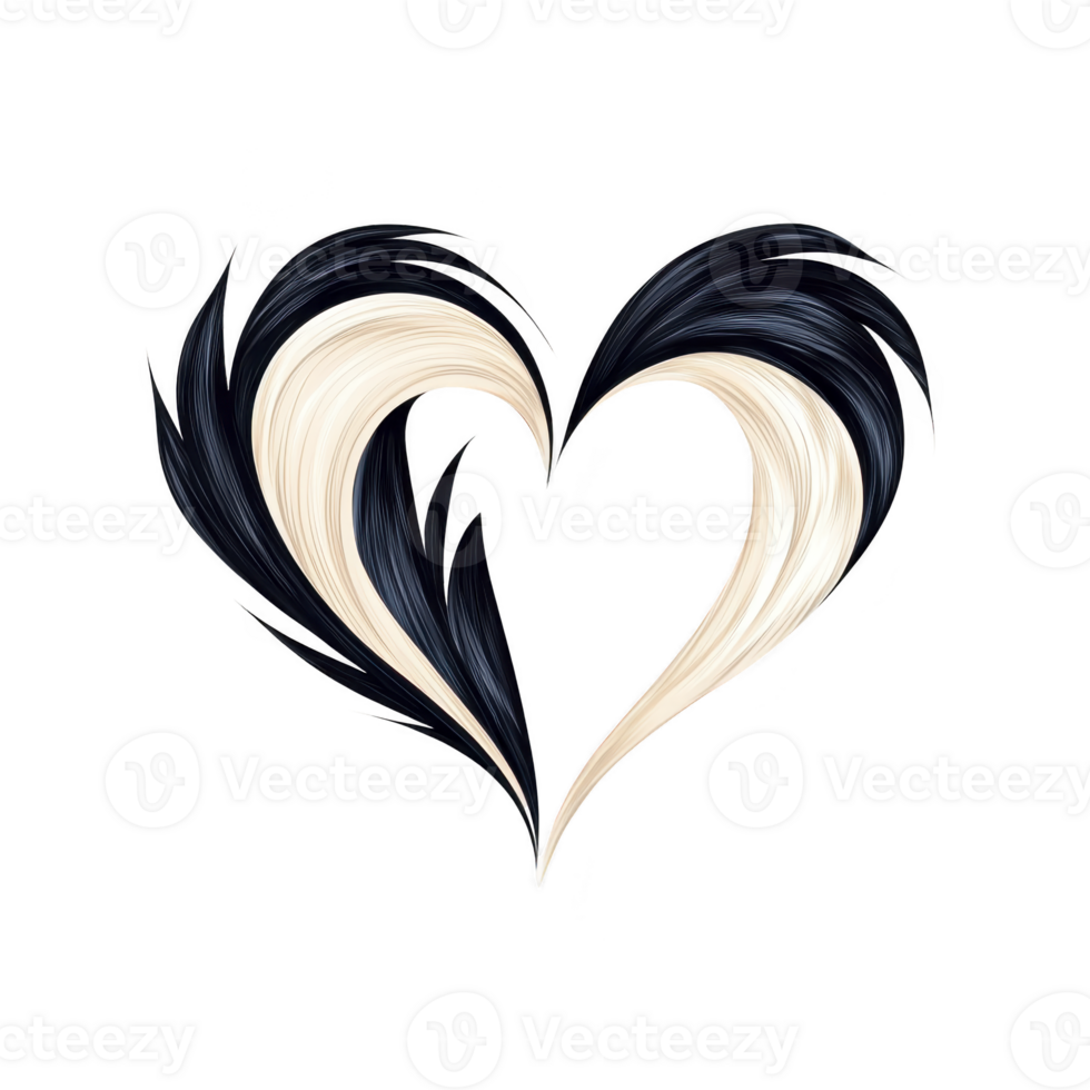 Heart shape formed by elegant brush strokes in black and white, creating dynamic and artistic design. abstract style conveys sense of creativity and emotion png