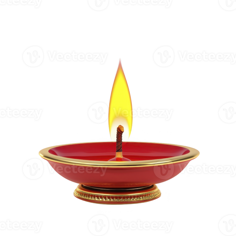 Red decorative oil lamp with bright flame, often used in cultural and religious celebrations, symbolizes warmth and spirituality. lamp intricate design adds elegance png