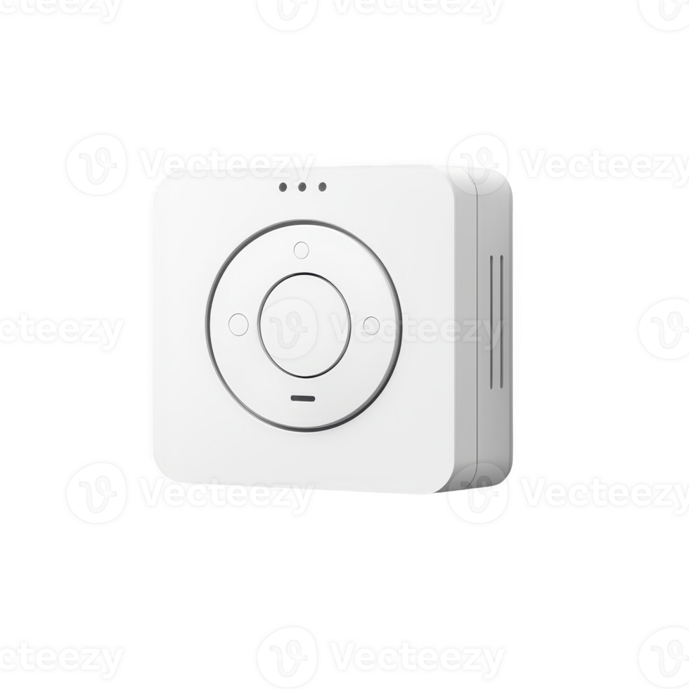 Sleek white smart home device with circular button interface, designed for easy control and integration into modern living spaces png