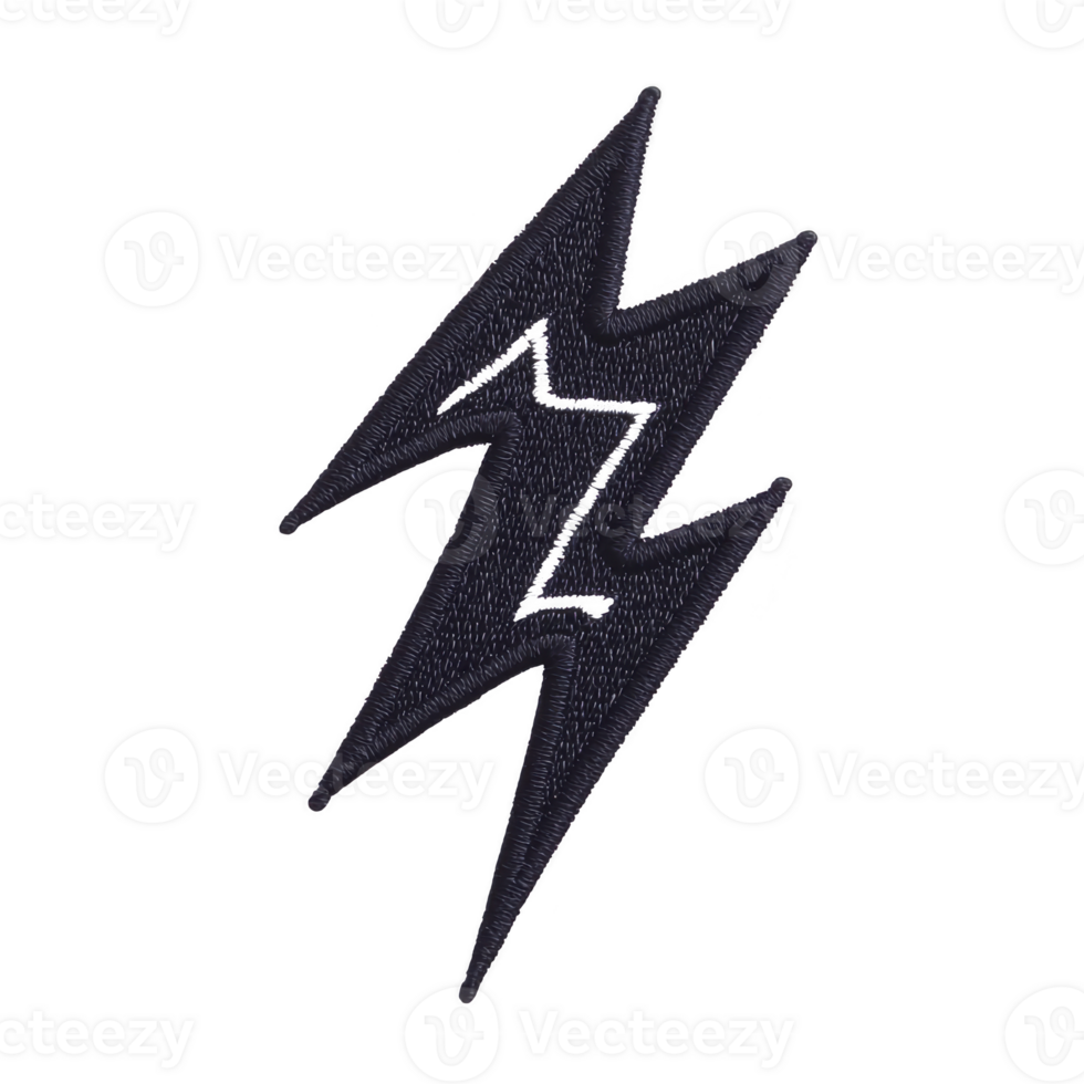 Black lightning bolt symbol with jagged, dynamic design on transparent background, conveying energy and power png