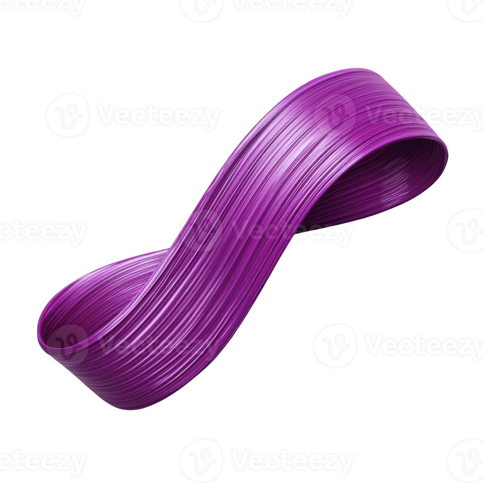 Vibrant, twisted purple ribbon forms infinity loop against transparency background, symbolizing endless possibilities and creativity. smooth texture and dynamic shape add modern touch png