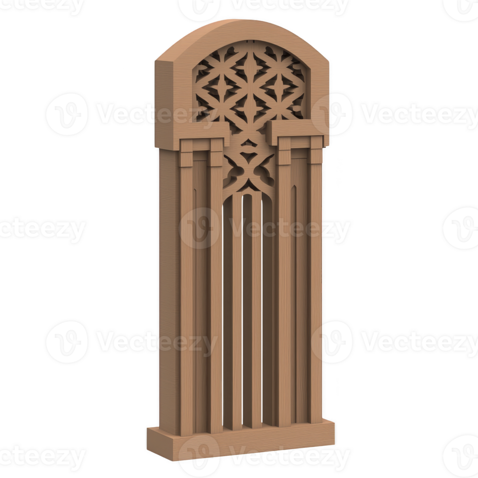 This features decorative wooden panel with intricate geometric patterns and arched top, showcasing craftsmanship and design. panel is likely used for architectural or interior decoration png