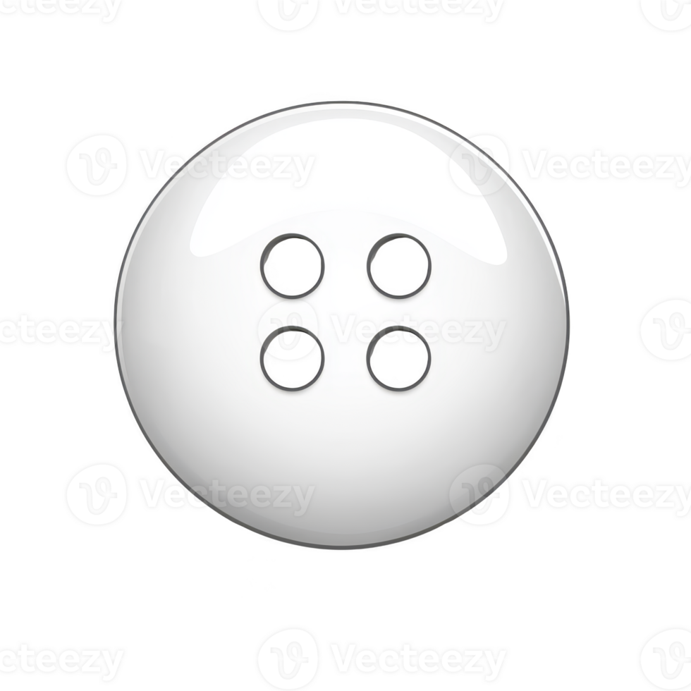 Shiny white button with four holes, reflecting light on its smooth surface, isolated on transparency background. button simplicity and elegance make it suitable for various sewing projects png