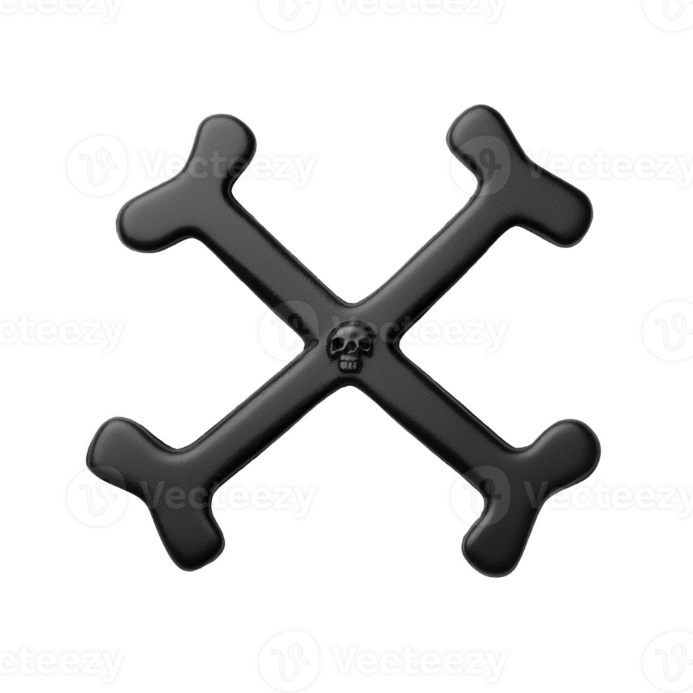 This features black crossbones symbol with glossy finish, often associated with danger or pirate themes. design is simple and bold, conveying sense of warning or adventure.black crossbones symbol png
