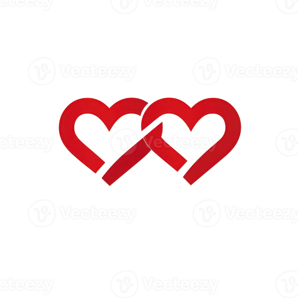 Two interlocking red hearts symbolize love and connection, creating romantic and affectionate design. bold red color enhances passionate and emotional theme png
