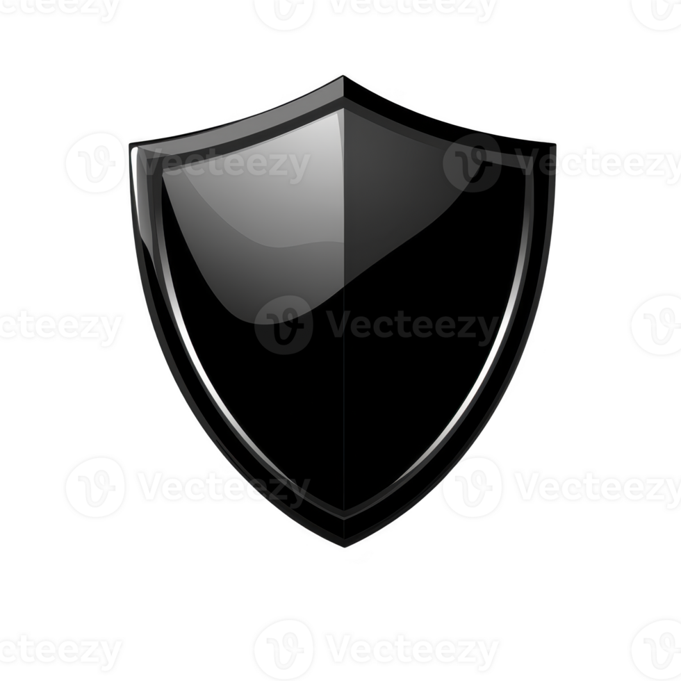 Sleek, glossy black shield with reflective surface, symbolizing protection and security. shield smooth, curved design gives it modern and strong appearance png