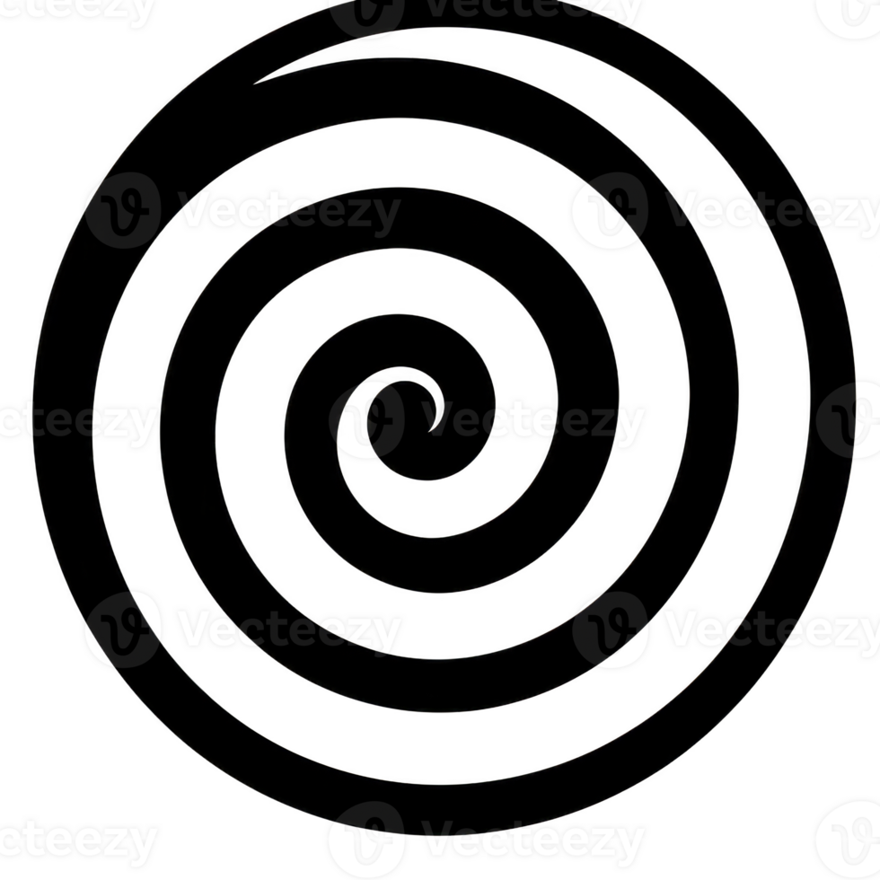 Black spiral pattern on transparent background creates hypnotic effect, drawing viewer attention with its continuous circular design png