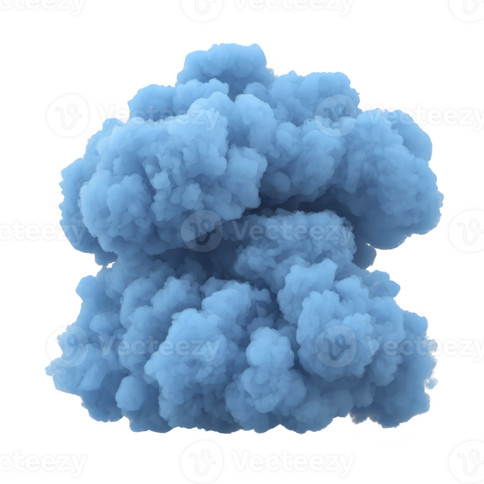 Large, fluffy blue smoke cloud billows against transparent background, creating dramatic and ethereal effect. soft, voluminous texture adds sense of movement and depth png