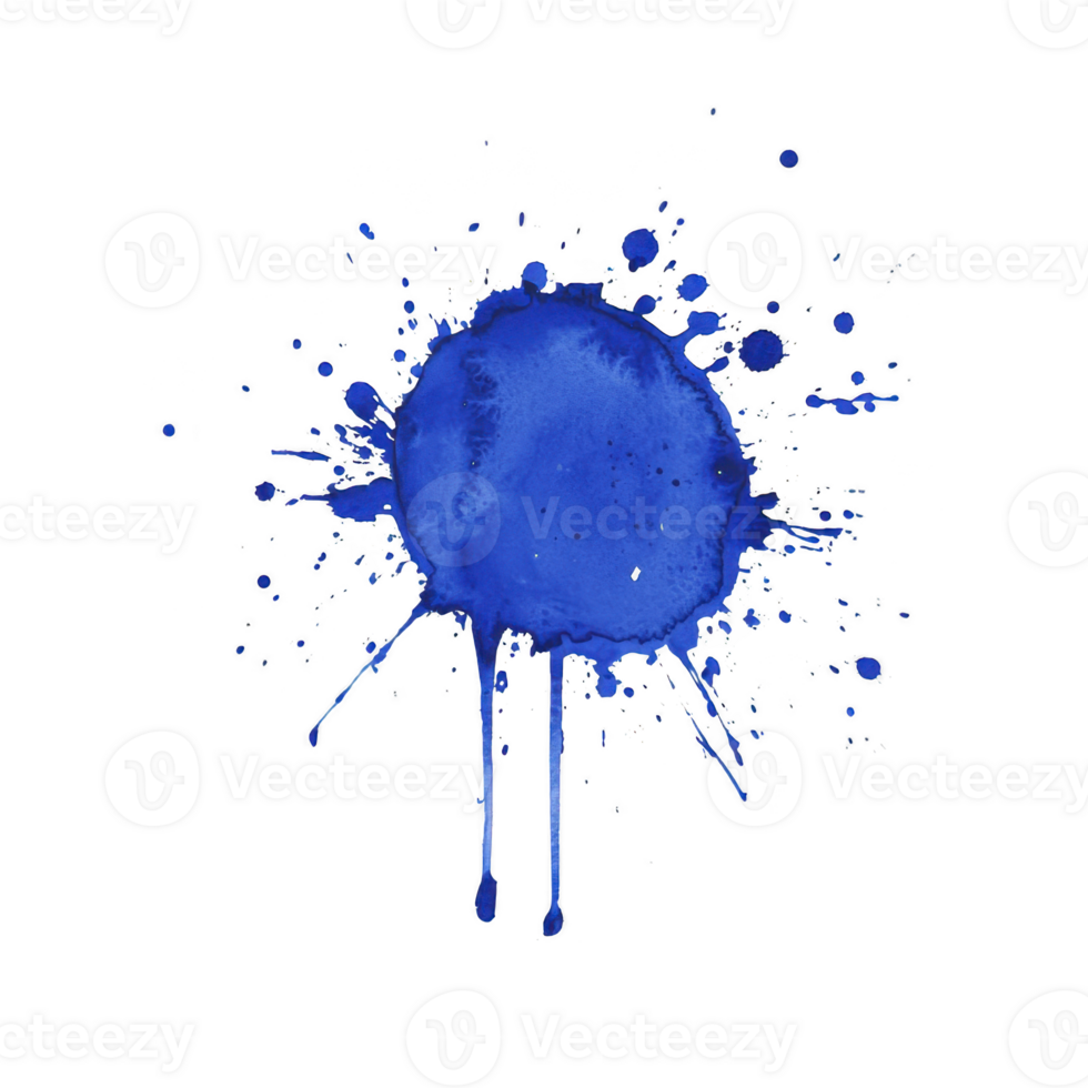 Vibrant blue paint splatter with dynamic drips and splashes on transparent background, conveying creativity and spontaneity png