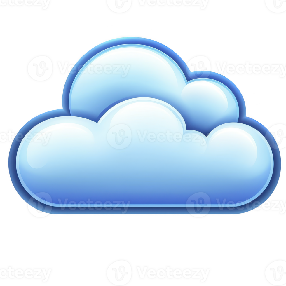 Glossy blue cloud icon with shiny, smooth surface, representing digital storage or weather. design is simple and modern, suitable for technology or weather related themes png