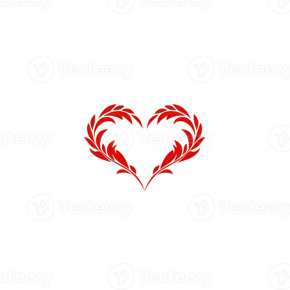 Red heart shape made of symmetrical, stylized leaves on transparency background, conveying love and elegance. design is simple yet artistic, with focus on nature inspired elements png