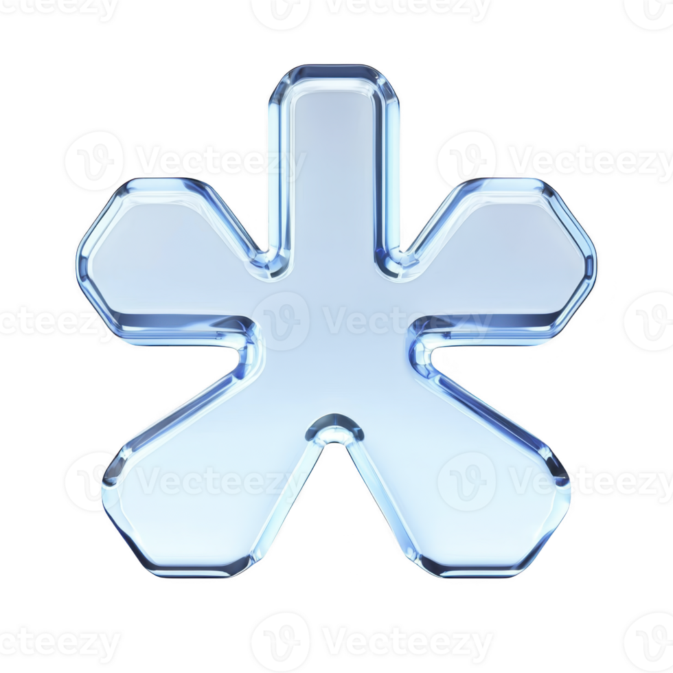 Shiny, metallic asterisk symbol with reflective surface and 3D appearance, set against plain background. design is sleek and modern, emphasizing its geometric shape png