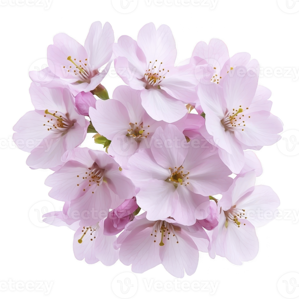 Cluster of delicate pink cherry blossoms in full bloom, showcasing their soft petals and vibrant stamens, evokes sense of tranquility and beauty png