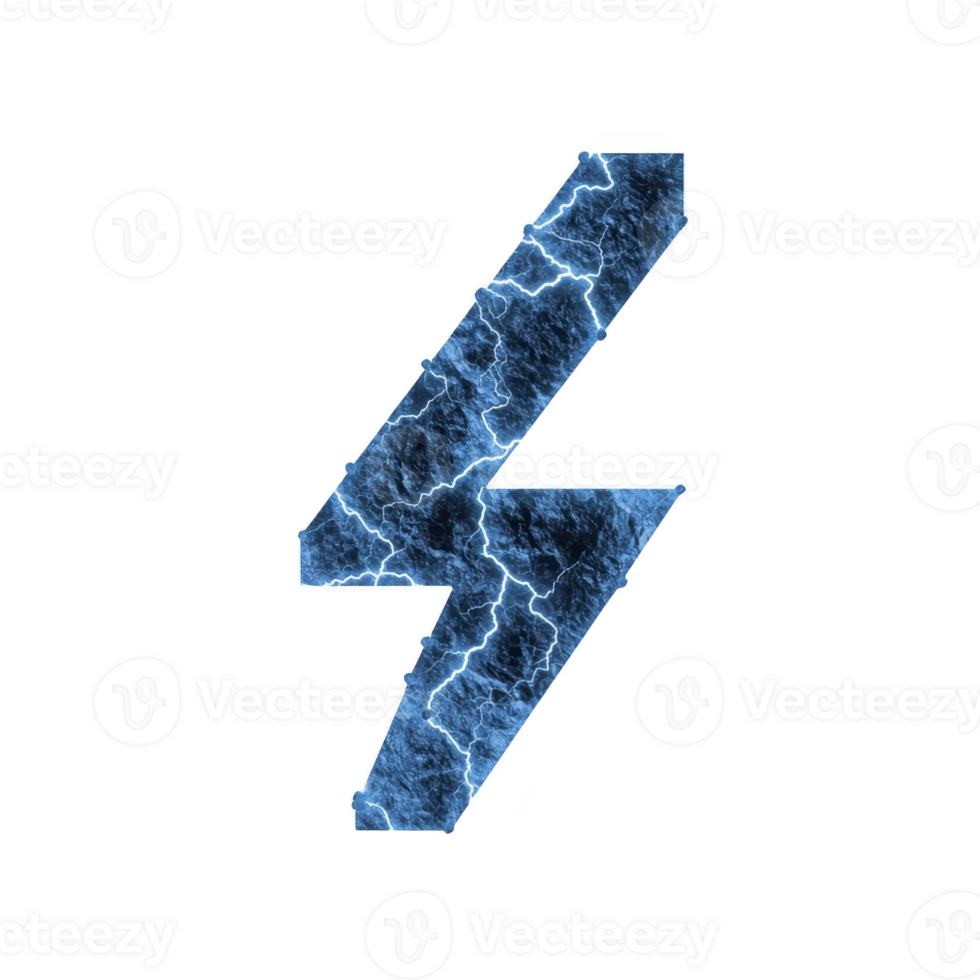 Image features blue lightning bolt symbol with textured, electric appearance, set against transparency background. design conveys energy and power png