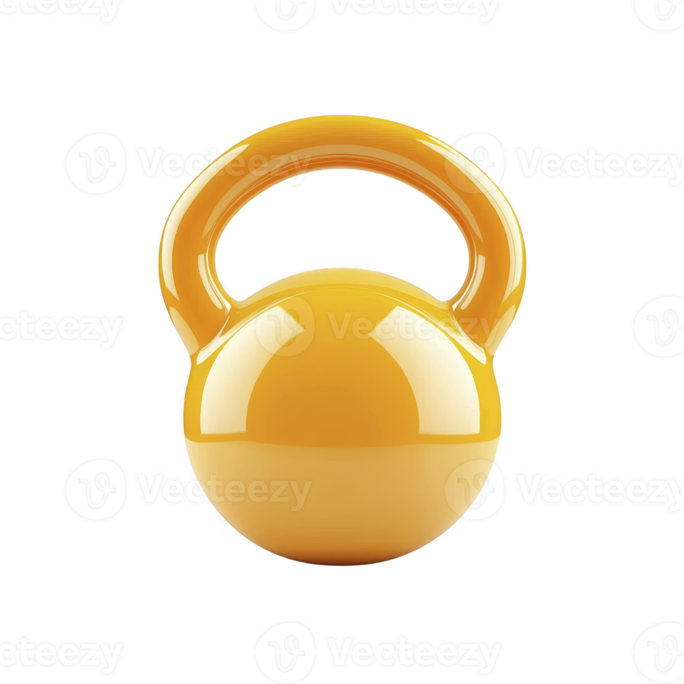 Shiny yellow kettlebell with smooth surface, isolated on transparency background, perfect for fitness and strength training concepts png