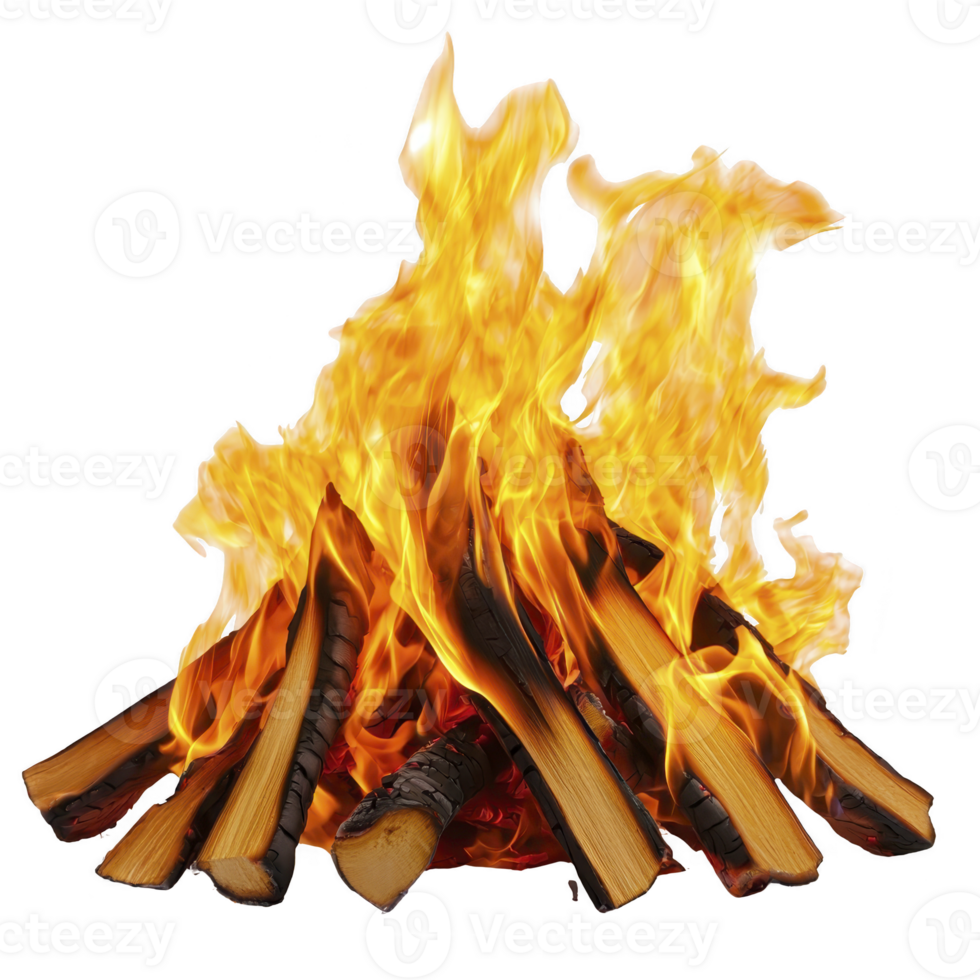 Blazing campfire with bright orange flames and wooden logs creates warm and inviting atmosphere, perfect for outdoor gatherings and cozy nights under stars png