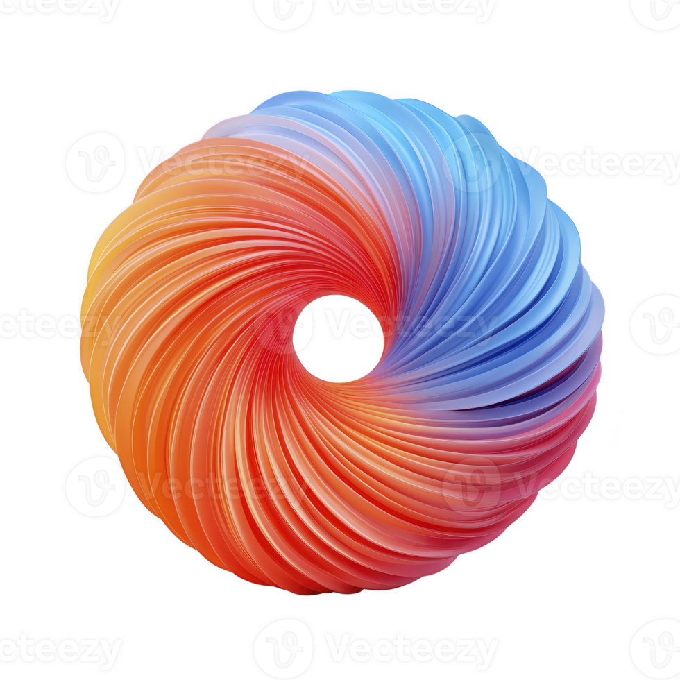 Vibrant, swirling abstract design featuring gradient of orange and blue hues, creating dynamic and eye catching pattern. circular shape adds sense of motion and energy png