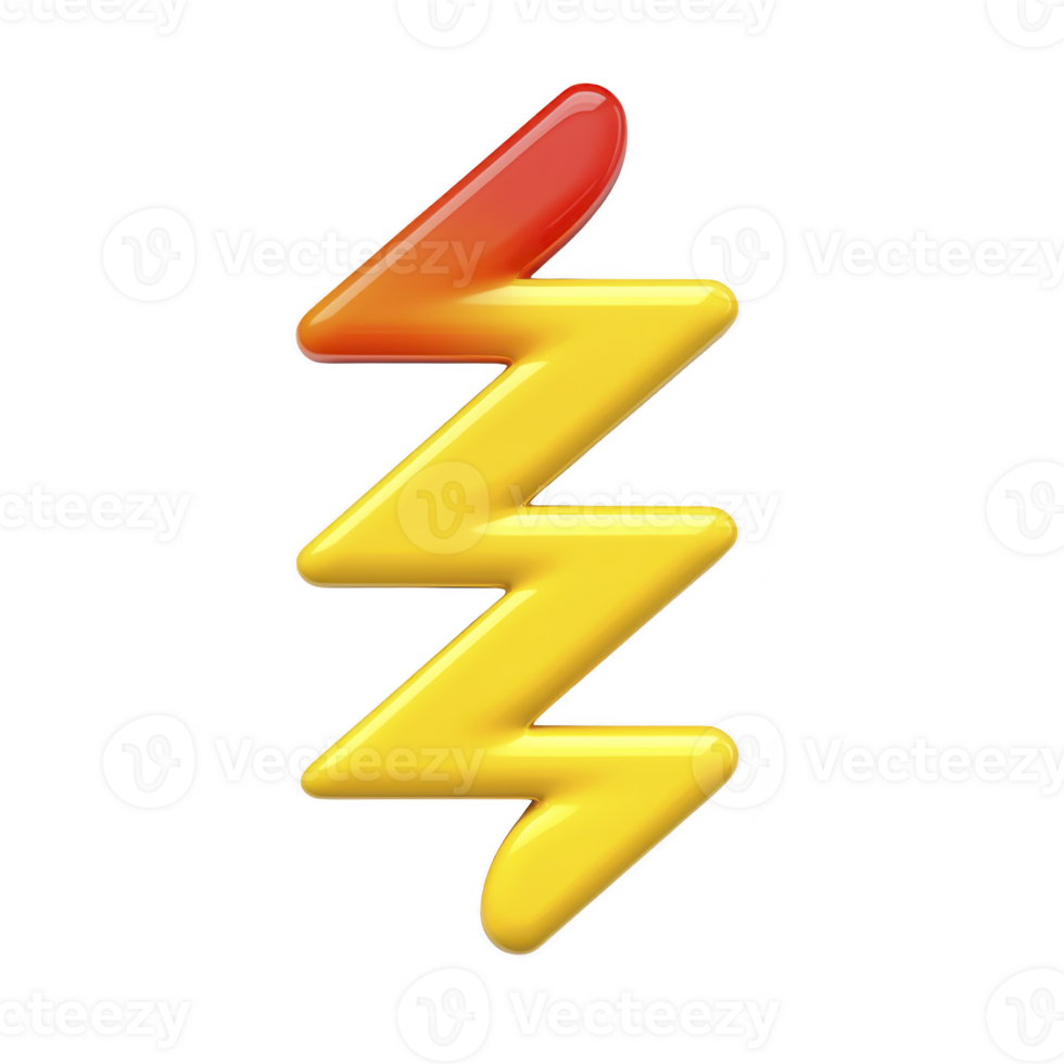 Vibrant, stylized zigzag shape with gradient of red to yellow, resembling lightning bolt or energy symbol, set against transparent background png