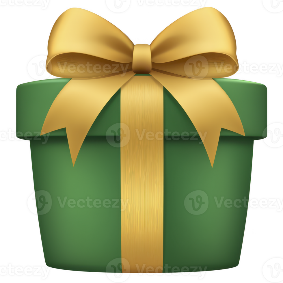Green gift box with golden ribbon and bow, symbolizing celebration and surprise, perfect for festive occasions like birthdays or holidays png