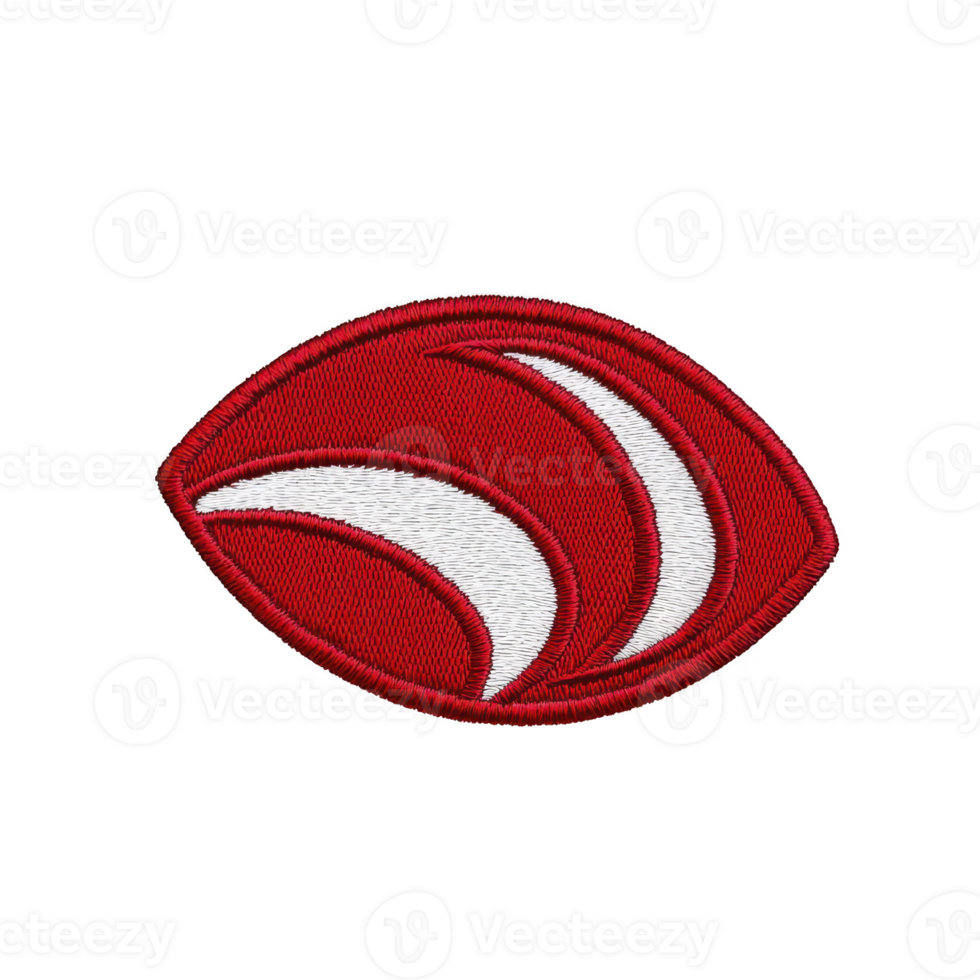 This features red embroidered patch with white crescent design transparency background. patch has circular shape and textured appearance, often used for clothing or accessories.Red embroidered png