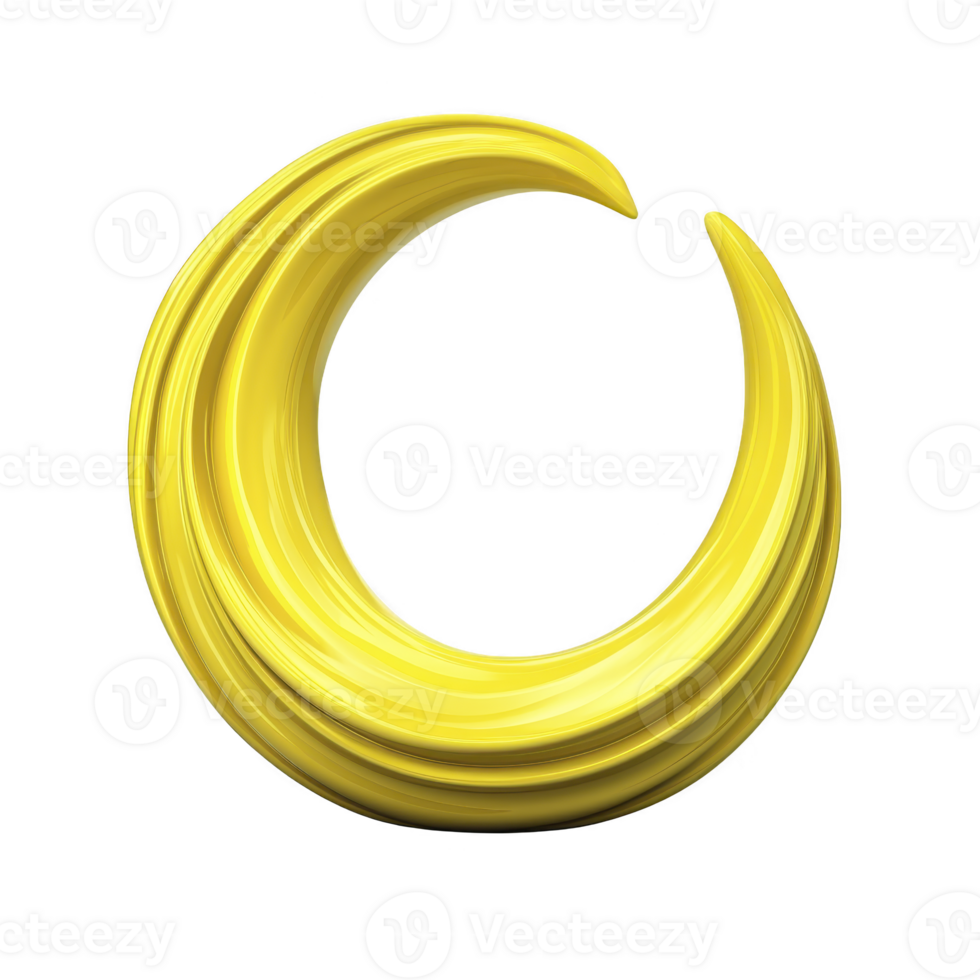 Vibrant yellow crescent shape with smooth, glossy texture, resembling stylized moon or abstract sculpture, set against plain background png