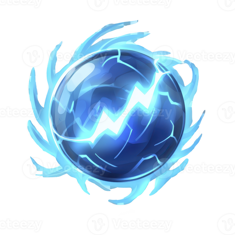 Glowing blue energy orb with electric patterns and swirling light effects, creating sense of power and mysticism. orb appears to be floating, surrounded by dynamic aura png