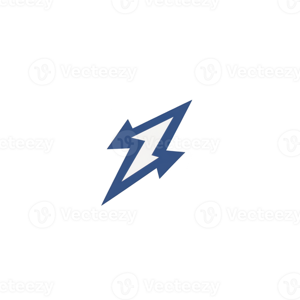 Blue and white lightning bolt icon on transparent background, symbolizing energy and power. design is simple and modern, suitable for various digital applications png