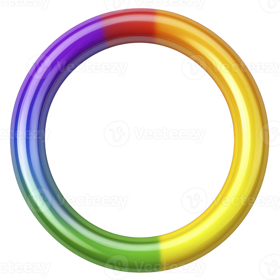 Vibrant, multicolored ring with smooth gradient transitions from purple to red, orange, yellow, and green, forming complete circle. design is simple yet visually striking png