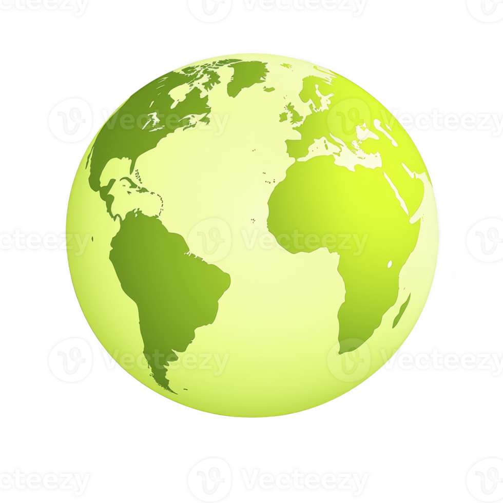 Green and yellow globe illustration depicting continents on transparency background, symbolizing environmental awareness and global unity. vibrant colors evoke sense of hope and sustainability png