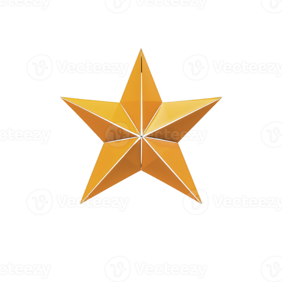 Shiny, geometric golden star with 3D appearance stands out against plain background, symbolizing achievement and excellence. star facets create sense of depth and dimension png