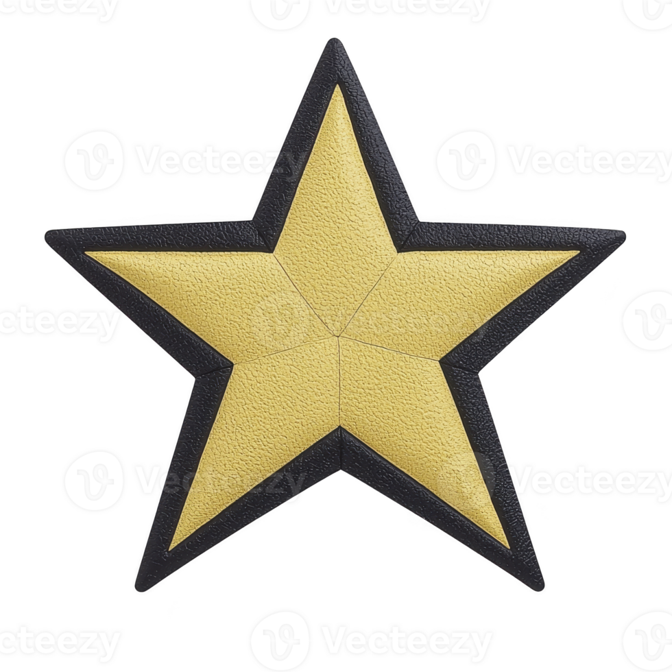 Textured gold star with black border stands out against transparency background, symbolizing achievement and excellence. star design is simple yet striking, making it versatile icon for various png