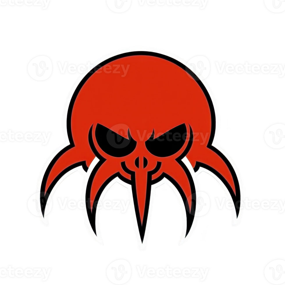 Red and black stylized octopus logo with menacing expression, featuring sharp tentacles and bold outlines, set against transparent background png