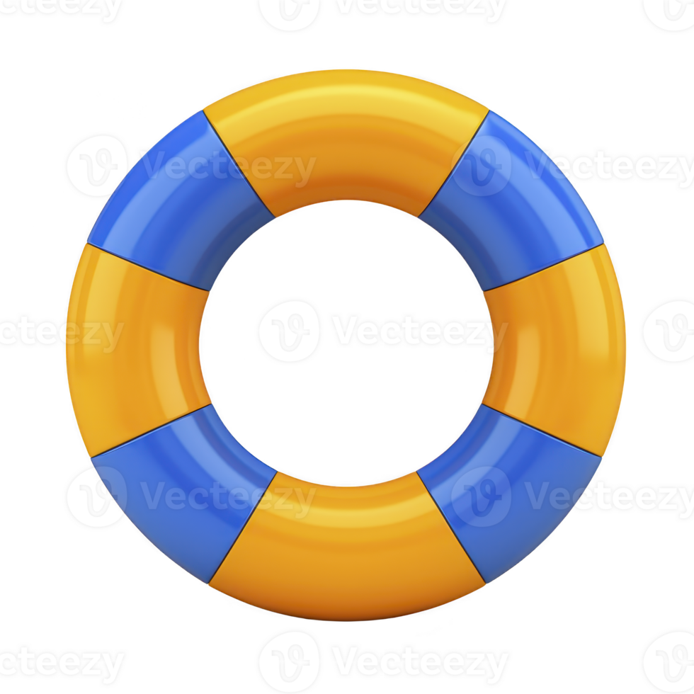 Vibrant blue and orange lifebuoy ring, symbolizing safety and rescue, is depicted against plain background. alternating colors create striking visual contrast png